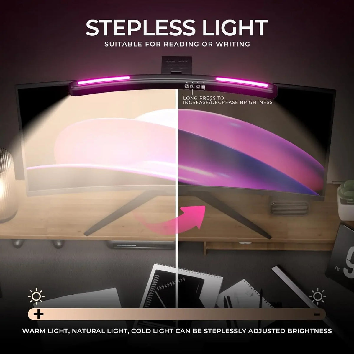 DBF Curved Monitor Light Bar mit RGB-Backlight – LED Bildschirmleuchte für gebogene Monitore | Stufenlos dimmbar & Farbtemperatur einstellbar | Touch-Steuerung für Gaming, TV & Arbeitsplatz