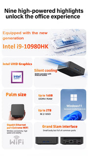 XIAORAN Mini PC – Intel Core i9-10980HK | 16/32 GB RAM | bis 2 TB SSD | Windows 11, Wi-Fi 6 & Bluetooth 5.2 | Kompakter Business- & Multimedia-PC