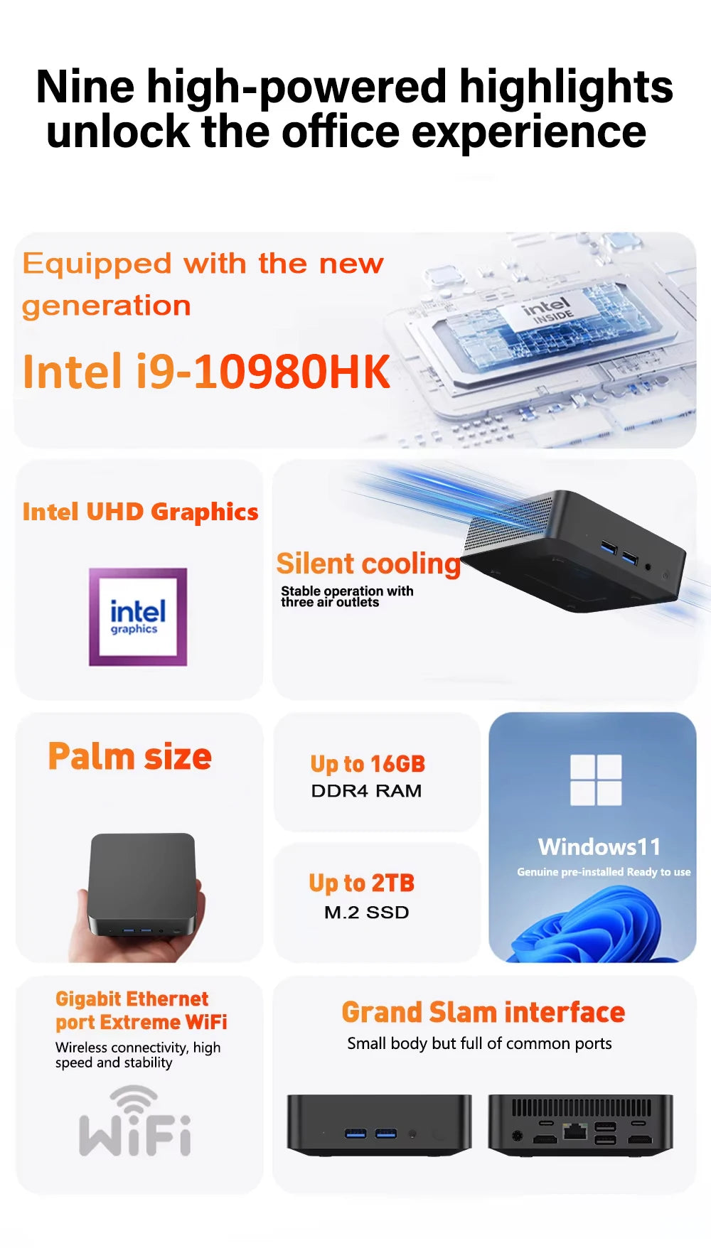 XIAORAN Mini PC – Intel Core i9-10980HK | 16/32 GB RAM | bis 2 TB SSD | Windows 11, Wi-Fi 6 & Bluetooth 5.2 | Kompakter Business- & Multimedia-PC