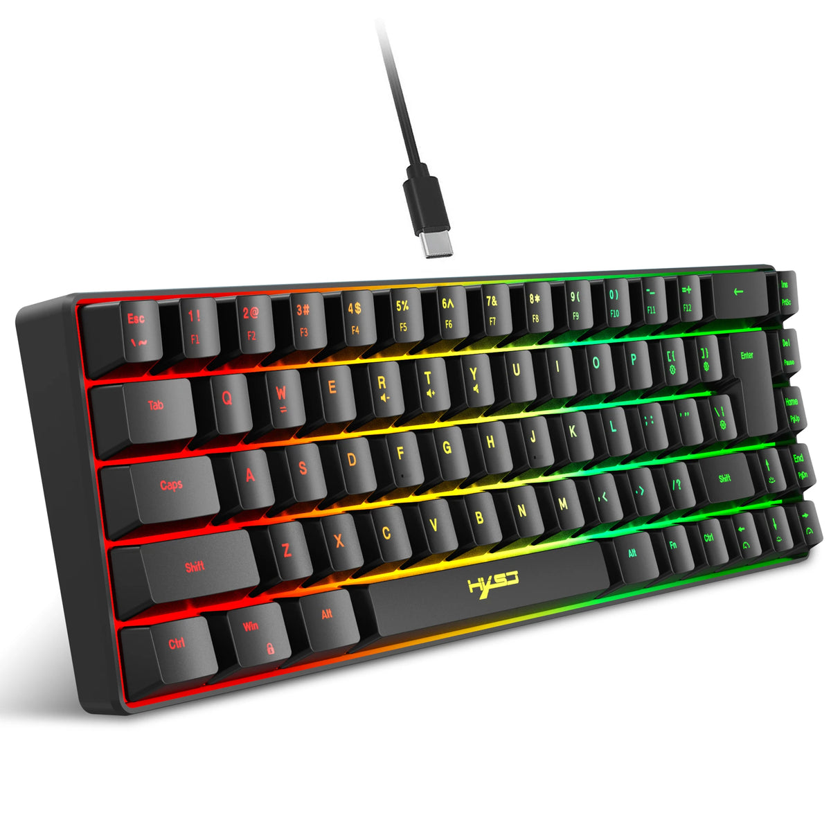 RGB Gaming Tastatur mit 68 Tasten – Kabelgebundenes USB-Keyboard mit 20 RGB-Beleuchtungsmodi | Kompakt & tragbar für Windows PC und Laptop