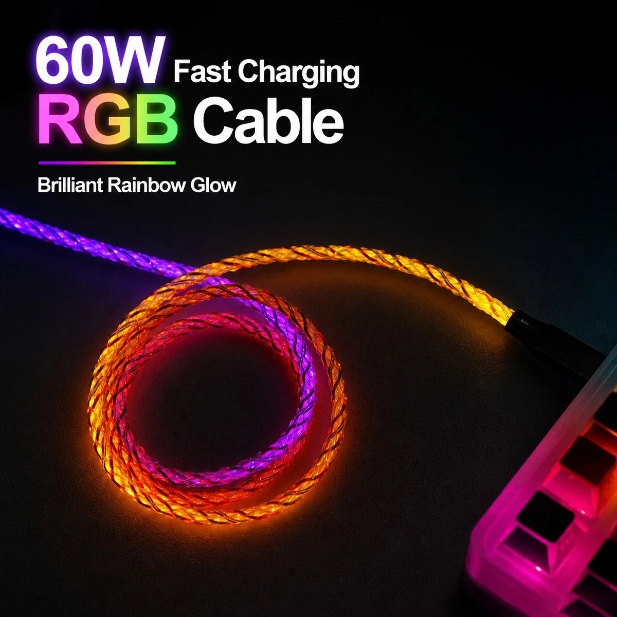 RGB Tastaturkabel 1 m – Beleuchtetes USB-A auf USB-C Datenkabel mit geflochtener Ummantelung | Bis 8000 Hz für mechanische Gaming-Tastaturen
