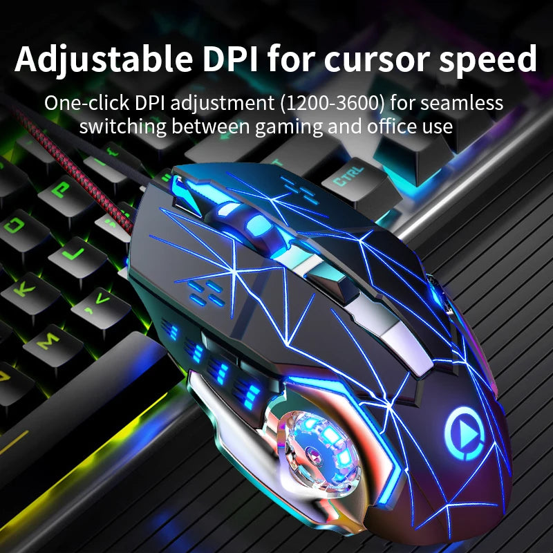 RGB Gaming-Maus mit 6 Tasten – Ergonomische kabelgebundene USB-Maus mit einstellbarer DPI | Optischer Sensor für PC & Desktop-Gaming