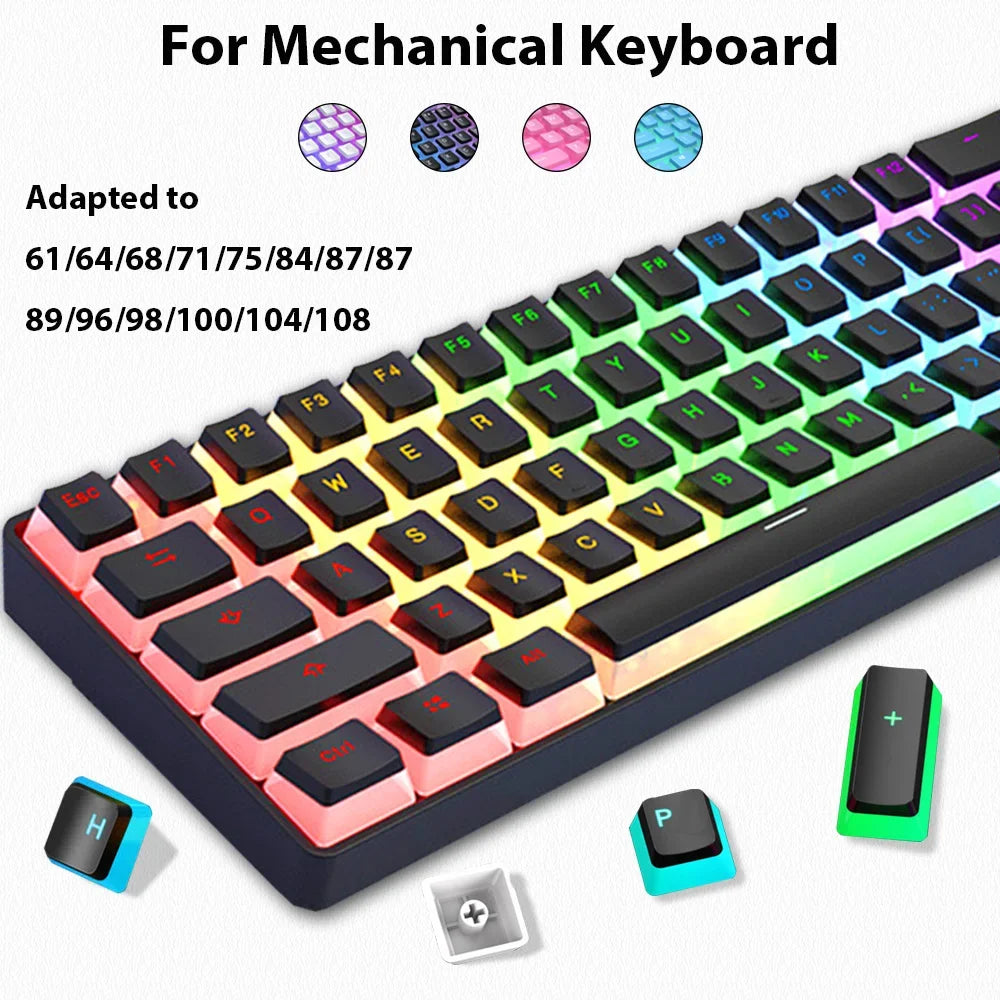 RGB Pudding Keycaps Set – 129 Double-Shot PBT Tastenkappen für mechanische Gaming-Tastaturen | Für 61/68/84/87/96/98/100/104/108 Tasten