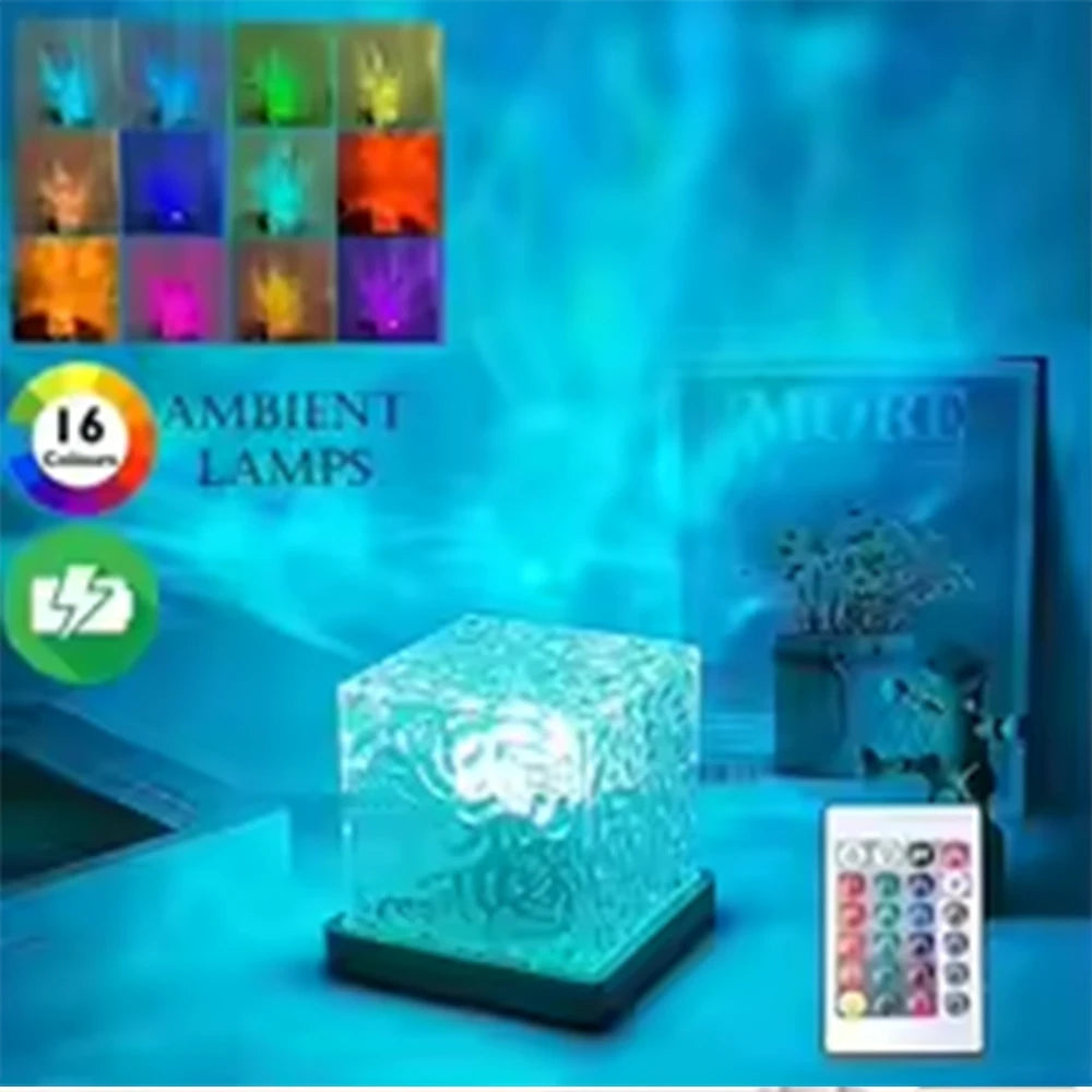 HOMEFISH RGB-Nachtlicht mit 16 Farben und Fernbedienung – Wiederaufladbare Tischlampe mit Ozeanwellen- und Aurora-Projektion für Gamingzimmer, Schlafzimmer und Wohnbereich