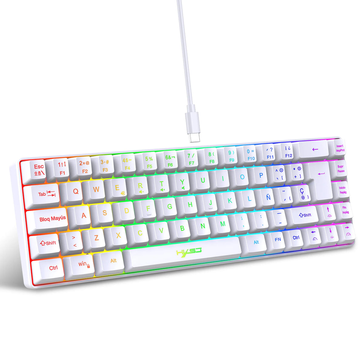RGB Gaming Tastatur mit 68 Tasten – Kabelgebundenes USB-Keyboard mit 20 RGB-Beleuchtungsmodi | Kompakt & tragbar für Windows PC und Laptop
