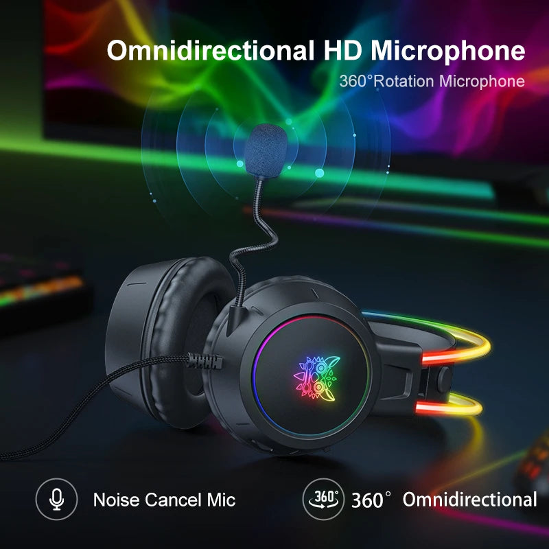 ONIKUMA RGB Gaming-Headset mit oder ohne Ohren und Ständer – Kabelgebundene Kopfhörer mit 50-mm-Treibern & flexiblem HD-Mikrofon | 3,5-mm-Headset für PC, PS4, PS5, Xbox & Nintendo Switch