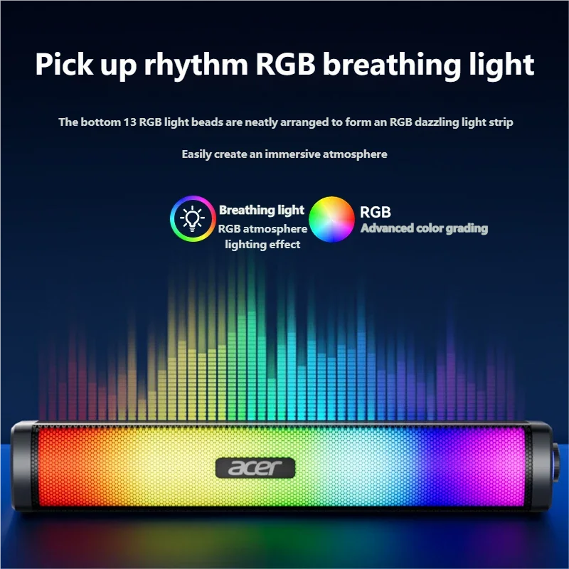 Acer RGB Gaming Soundbar – Bluetooth & USB Dual-Mode | Stereo-Sound mit kräftigem Bass | PC-Lautsprecher für Gaming, Musik & Entertainment