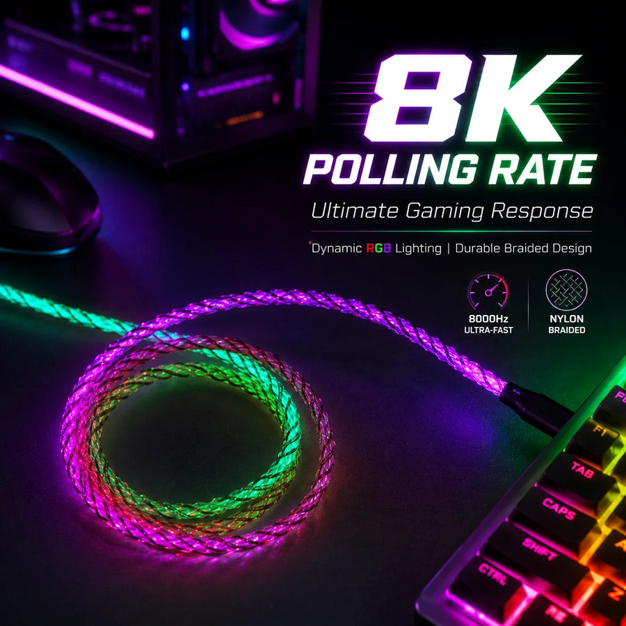 RGB Tastaturkabel 1 m – Beleuchtetes USB-A auf USB-C Datenkabel mit geflochtener Ummantelung | Bis 8000 Hz für mechanische Gaming-Tastaturen