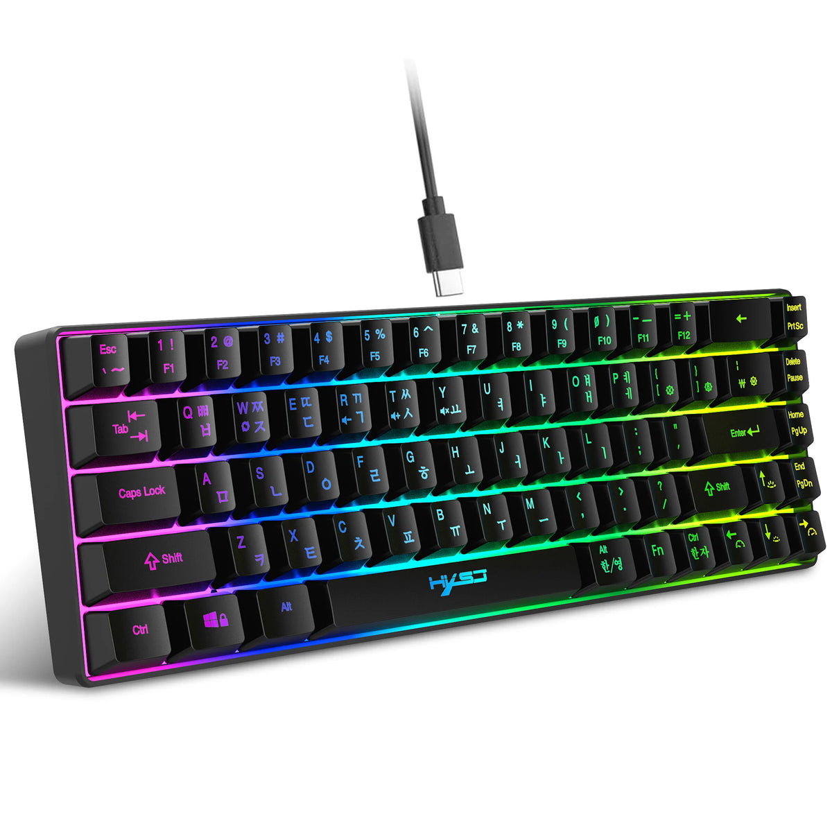 RGB Gaming Tastatur mit 68 Tasten – Kabelgebundenes USB-Keyboard mit 20 RGB-Beleuchtungsmodi | Kompakt & tragbar für Windows PC und Laptop
