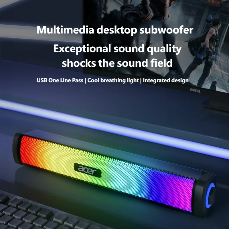 Acer RGB Gaming Soundbar – Bluetooth & USB Dual-Mode | Stereo-Sound mit kräftigem Bass | PC-Lautsprecher für Gaming, Musik & Entertainment