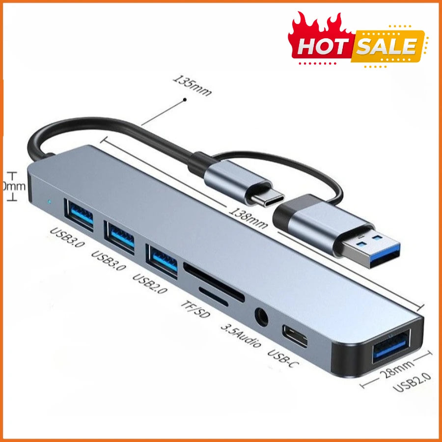 LccKaa 7-in-1 / 8-in-1 USB-C Hub – Multiport Adapter mit USB 3.0 | High-Speed Datenübertragung für Laptop, Tablet & Smartphone