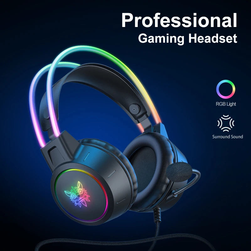 ONIKUMA RGB Gaming-Headset mit oder ohne Ohren und Ständer – Kabelgebundene Kopfhörer mit 50-mm-Treibern & flexiblem HD-Mikrofon | 3,5-mm-Headset für PC, PS4, PS5, Xbox & Nintendo Switch