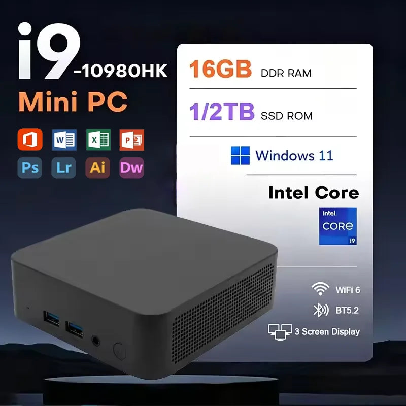 XIAORAN Mini PC – Intel Core i9-10980HK | 16/32 GB RAM | bis 2 TB SSD | Windows 11, Wi-Fi 6 & Bluetooth 5.2 | Kompakter Business- & Multimedia-PC
