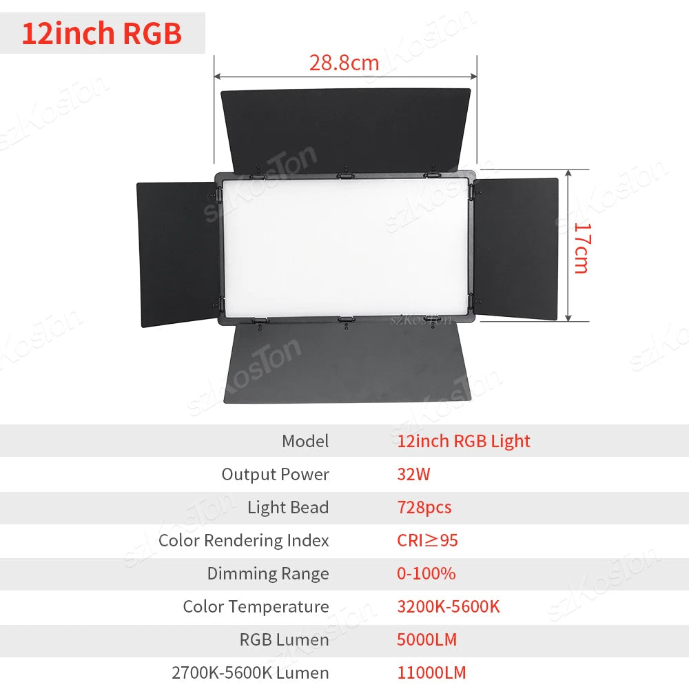 SZKOSTON RGB LED Videoleuchte – 728 LEDs, 0–100 % dimmbar | Foto- & Studio-Licht für YouTube, Streaming & Content Creation