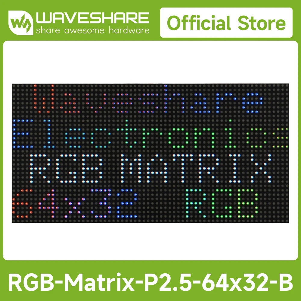 Waveshare RGB LED-Matrix-Panel 64 × 32 Pixel – 2,5 mm Pixelabstand | 2048 LEDs | Helligkeit einstellbar | Standard- oder GOB-Version