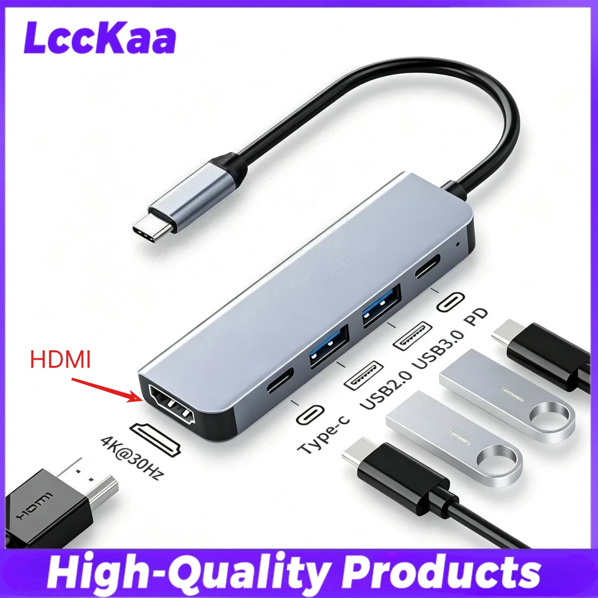 LccKaa 7-in-1 / 8-in-1 USB-C Hub – Multiport Adapter mit USB 3.0 | High-Speed Datenübertragung für Laptop, Tablet & Smartphone