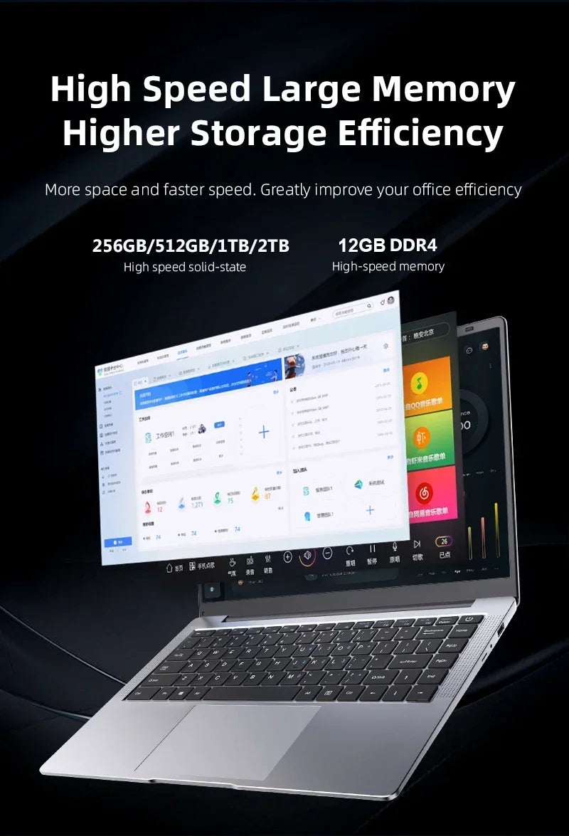 FUCHU 14,1" Slim Performance Laptop – Intel Core i7-8650U | 12 GB RAM | 1 TB/2 TB SSD | Windows 11 Pro | Full HD IPS