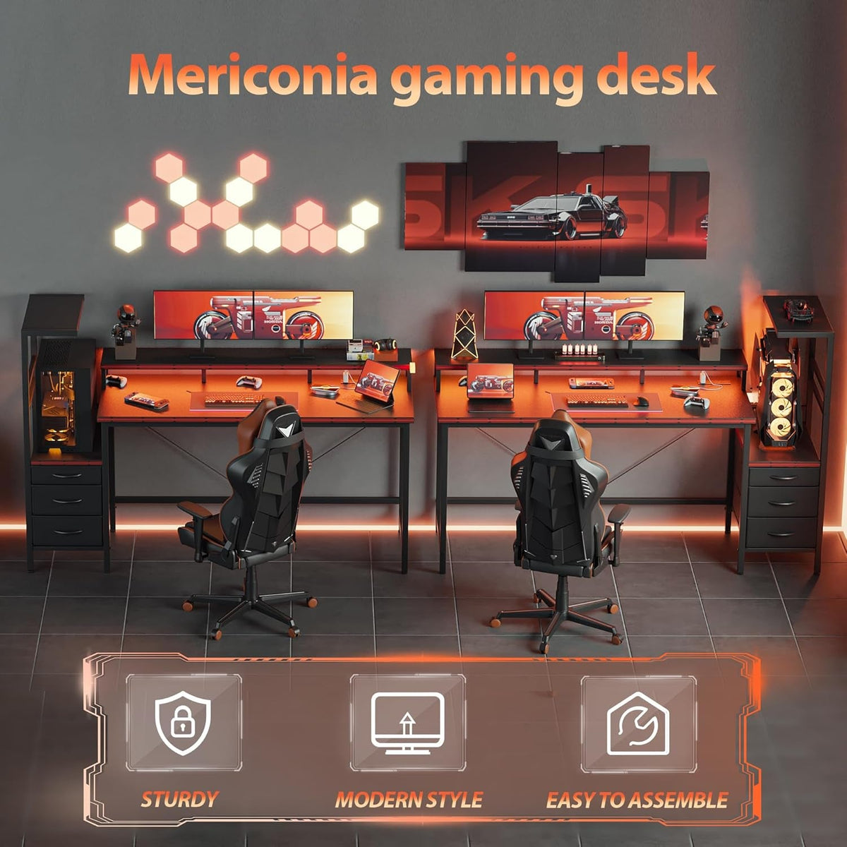 Multifunktionaler Gaming-Schreibtisch mit integrierter LED-Beleuchtung